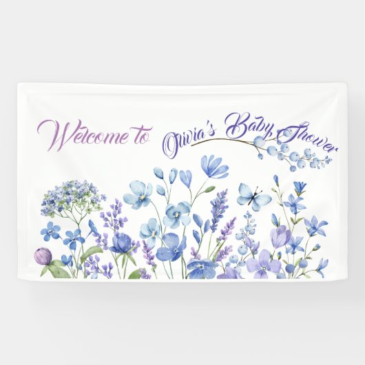 Blue Wildflower Boho Neutraal Baby shower Spandoek (Horizontaal)