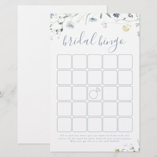 Blue Wildflower Boho vrijgezellenfeest bingogame (Voorkant / Achterkant)
