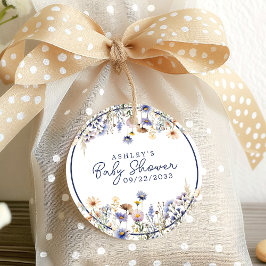 Blue Wildflower Boho Waterverf Baby shower Bedankjes Labels