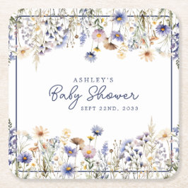 Blue Wildflower Boho Waterverf Baby shower Kartonnen Onderzetters