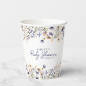 Blue Wildflower Boho Waterverf Baby shower Papieren Bekers (Achterkant)