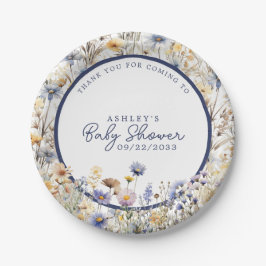 Blue Wildflower Boho Waterverf Baby shower Papieren Bordje