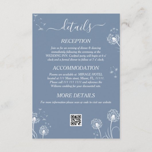 Blue Wildflower Boho Wedding Details Informatiekaartje (Voorkant)