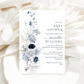 Blue Wildflower boho Winter Baby shower Kaart