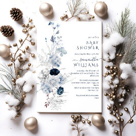 Blue Wildflower boho Winter Baby shower Kaart
