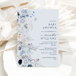 Blue Wildflower boho Winter Baby shower Kaart