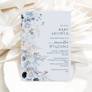 Blue Wildflower boho Winter Baby shower Kaart