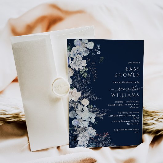 Blue Wildflower boho Winter Baby shower Kaart