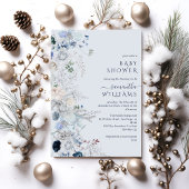 Blue Wildflower boho Winter Baby shower Kaart