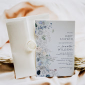 Blue Wildflower boho Winter Baby shower Kaart