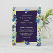 Blue Wildflower Border Weddenschap Kaart (Staand voorkant)