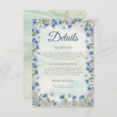 Blue Wildflower Border Wedding Details Kaart (Voorkant / Achterkant)