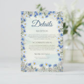 Blue Wildflower Border Wedding Details Kaart (Staand voorkant)