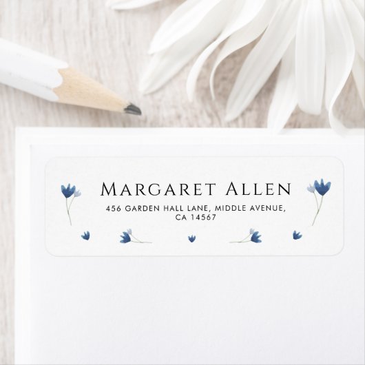 Blue Wildflower Botanical Baby shower Address Etiket (Insitu)