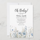 Blue Wildflower boy baby shower uitnodiging (Voorkant)
