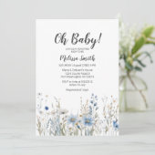 Blue Wildflower boy baby shower uitnodiging (Staand voorkant)