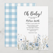 Blue Wildflower boy baby shower uitnodiging (Voorkant / Achterkant)