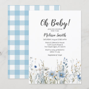Blue Wildflower boy baby shower uitnodiging