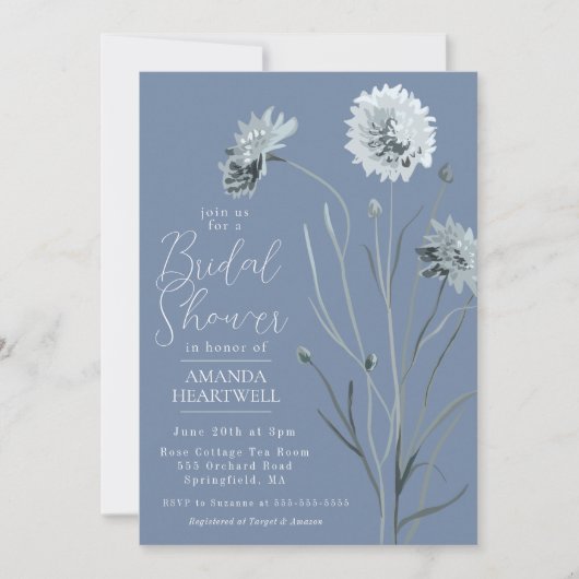 Blue Wildflower Bridal Shower Invitation Kaart (Voorkant)