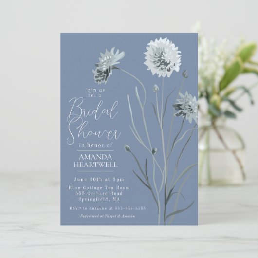 Blue Wildflower Bridal Shower Invitation Kaart (Staand voorkant)