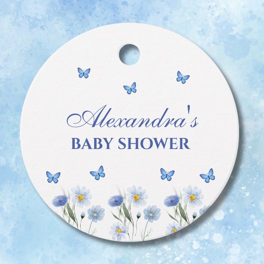 Blue Wildflower Butterfly Baby shower Bedankt Bedankjes Labels