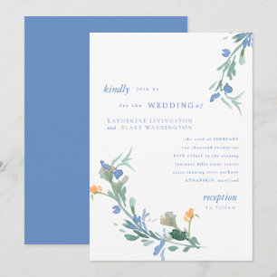 Blue Wildflower Colorful Wedding Kaart