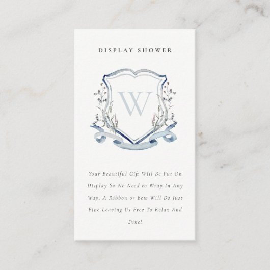 Blue Wildflower Crest Display Shower Baby shower Informatiekaartje (Voorkant)