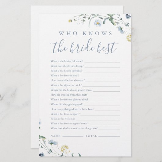 Blue Wildflower die de bruid het beste spel kent (Voorkant / Achterkant)