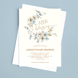 Blue Wildflower Elegant Baby shower Kaart