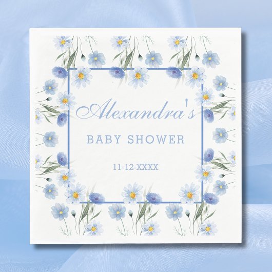 Blue Wildflower Floral Boho Baby shower Servet