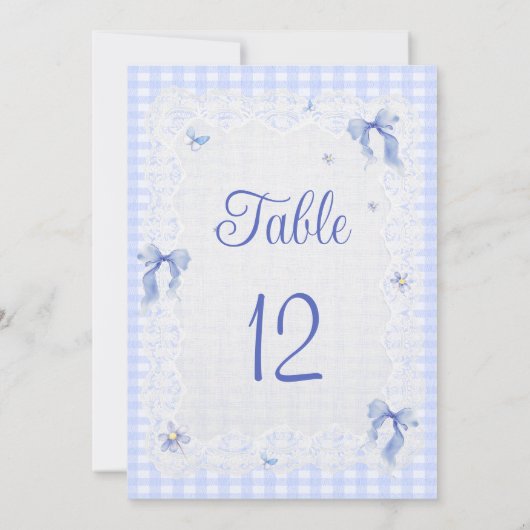 Blue Wildflower Floral  Bow Gingham Table Number (Achterkant)