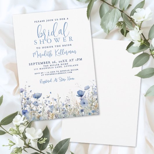 Blue Wildflower Floral Bridal Shower Kaart