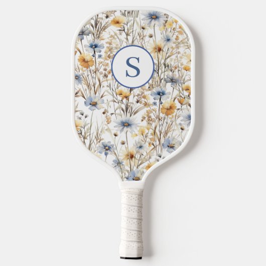 Blue Wildflower Floral gepersonaliseerd Pickleball Paddle (Achterkant)