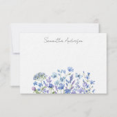 Blue Wildflower Floral Gepersonaliseerde Flat Note Notitiekaartje (Voorkant)