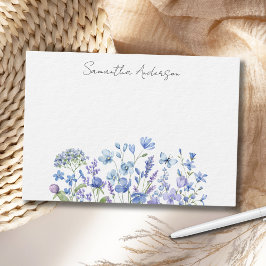 Blue Wildflower Floral Gepersonaliseerde Flat Note Notitiekaartje