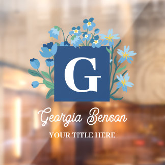 Blue Wildflower Floral Monogram Vintage Script Raamsticker