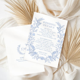 Blue Wildflower Floral Toile Wedding Details Informatiekaartje