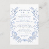 Blue Wildflower Floral Toile Wedding Details Informatiekaartje (Voorkant)