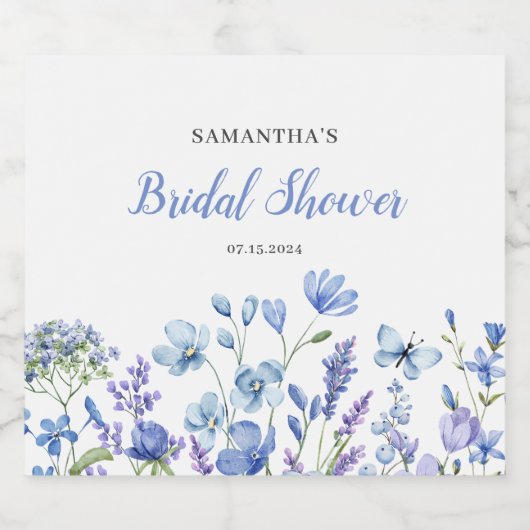 Blue Wildflower Floral Vrijgezellenfeest Sparkling Wijnetiket (Enkel label)