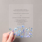 Blue Wildflower Floral Wedding Acryl Uitnodigingen (Insitu (Draagbaar))