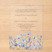 Blue Wildflower Floral Wedding Acryl Uitnodigingen (Voorkant)
