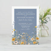 Blue Wildflower Floral Wedding Kaart (Staand voorkant)