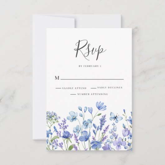 Blue Wildflower Floral Wedding RSVP Kaartje (Voorkant)