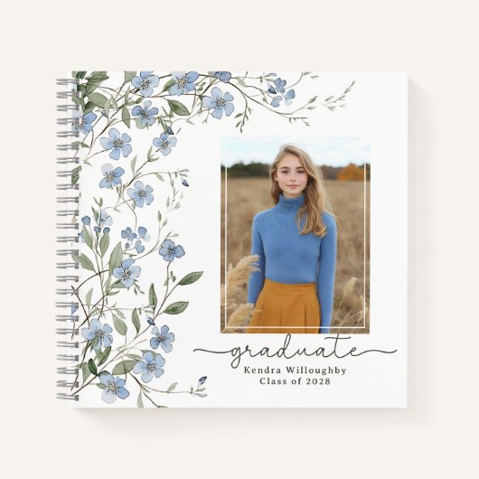 Blue Wildflower Foto Afstuderen Gastboek Notitieboek (Voorkant)