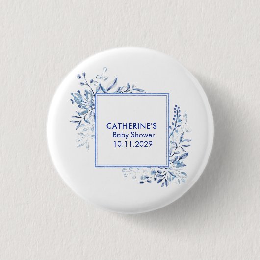 Blue Wildflower Frame Baby Shower Button (Voorkant)