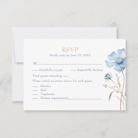 Blue Wildflower Garden Wedding RSVP Card (Voorkant)