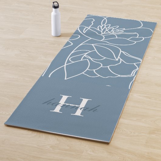 Blue Wildflower Hand Drawn Custom Monogram Name Yogamat (In situ)