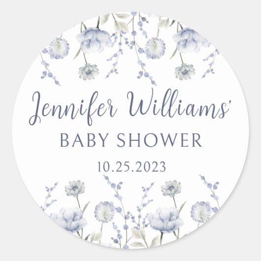 Blue wildflower herfst boy baby shower dank u ronde sticker (Voorkant)