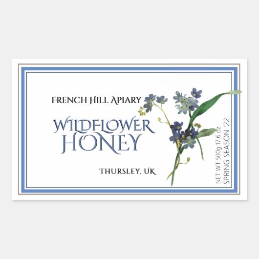 Blue Wildflower Honey Label (datum waarop het is g (Voorkant)