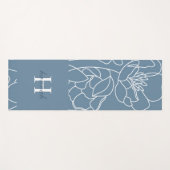 Blue Wildflower Line Art Custom Monogram Name Yogamat (Voorkant (horizontaal))